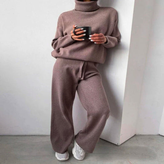 2-teiliger Trainingsanzug für Frauen - Entspannter Rollkragenpullover und Hose