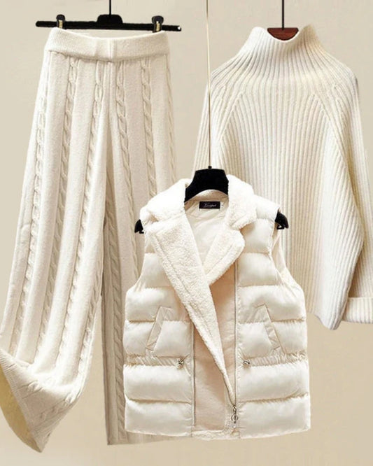 3-teiliges Winterset für Damen - Pullover, Hose und Weste