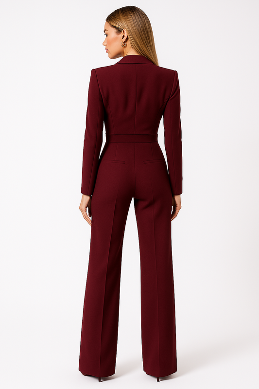 Damen Jumpsuit mit V-Ausschnitt – Weites Bein & eleganter Look