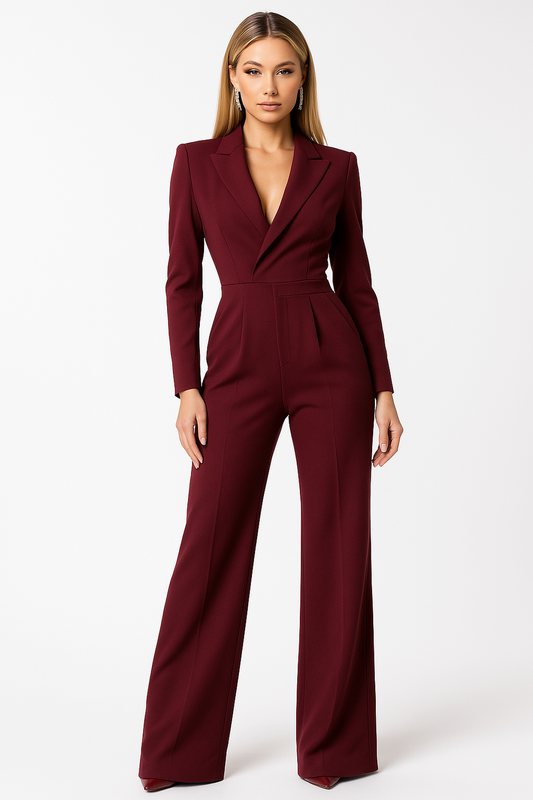 Damen Jumpsuit mit V-Ausschnitt – Weites Bein & eleganter Look