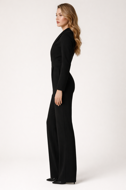 Damen Jumpsuit mit V-Ausschnitt – Weites Bein & eleganter Look