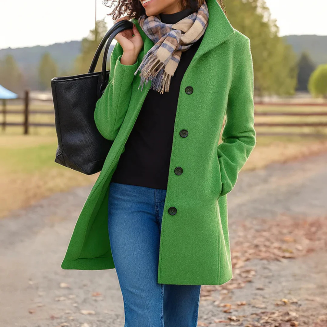 Damen Übergangsjacke im Trench Coat Stil – Lange Jacke mit Knopfleiste