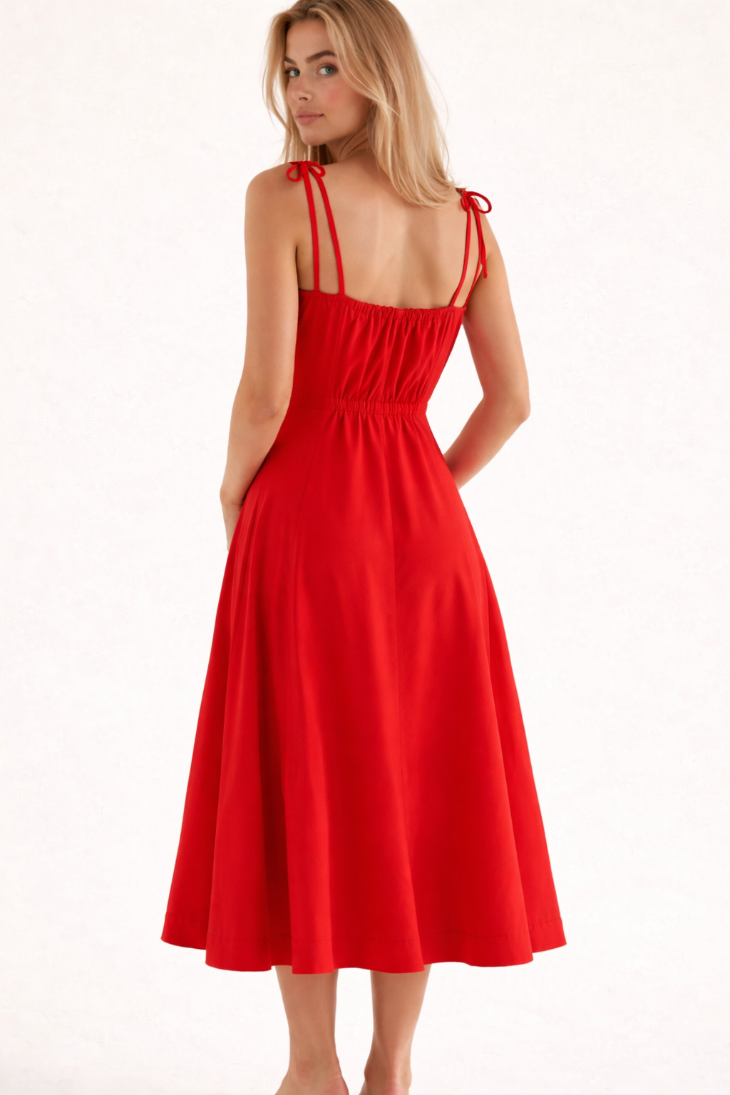 Midi-Kleid im Korsettstil – Spaghettiträger und Schlitz vorne