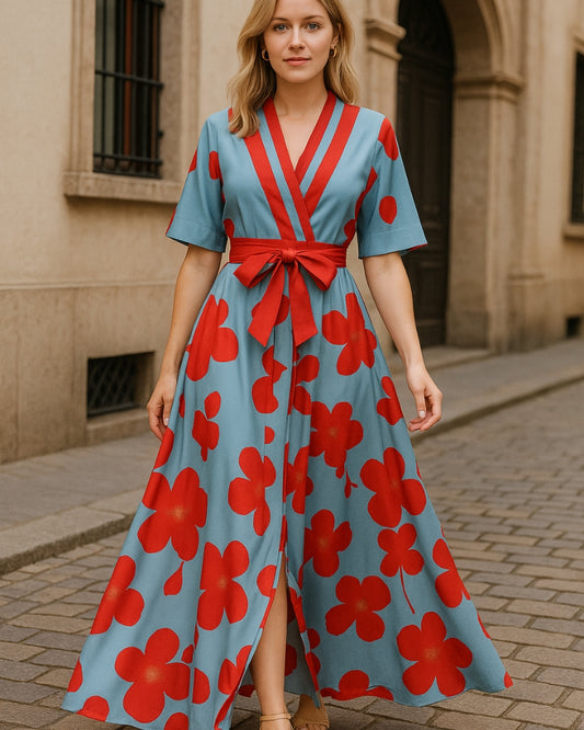 Abendkleid Damen – Lang mit Blumenmuster