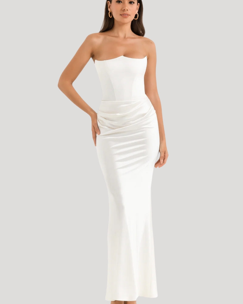 Abendkleid Damen – Lang, trägerlos und modern geschnitten