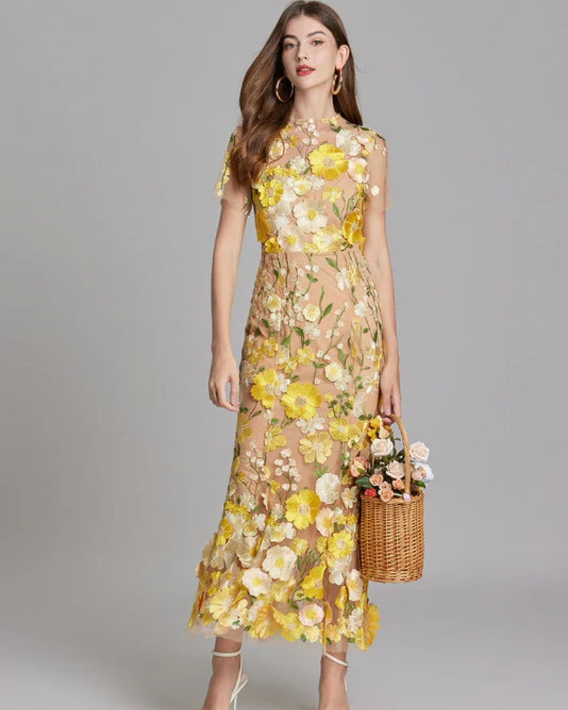 Abendkleid Damen – Langes Kleid mit floralem Design für besondere Anlässe