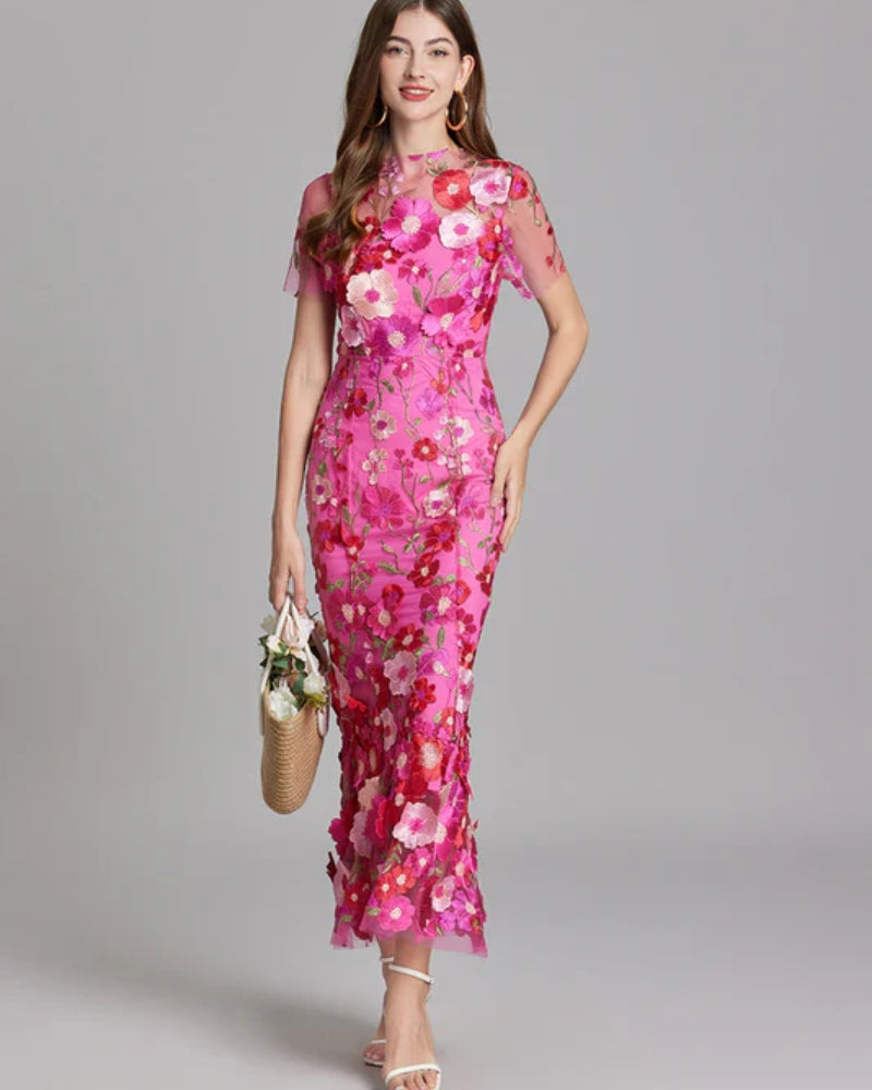 Abendkleid Damen – Langes Kleid mit floralem Design für besondere Anlässe