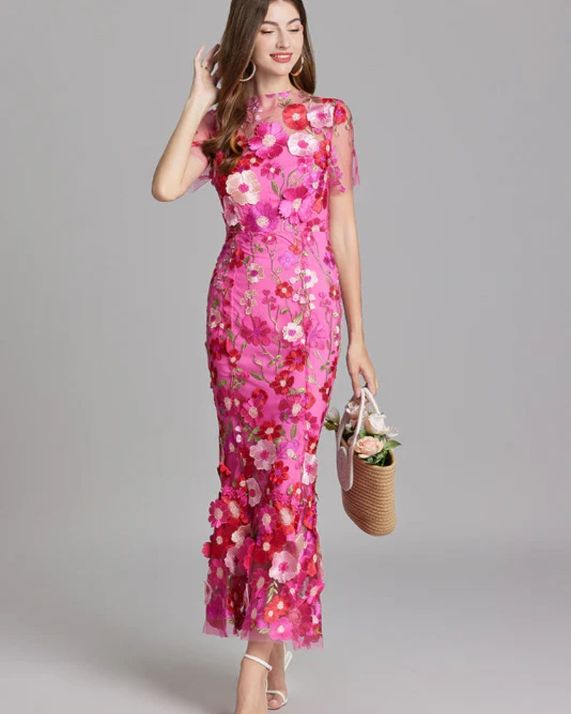 Abendkleid Damen – Langes Kleid mit floralem Design für besondere Anlässe