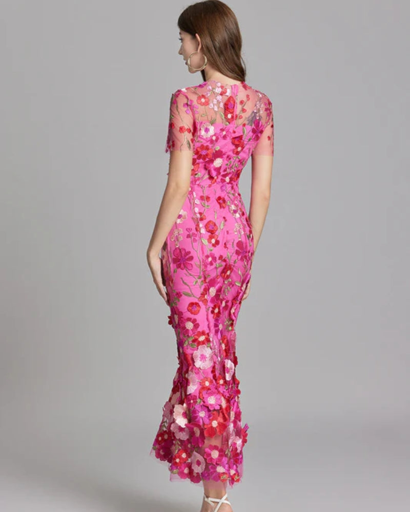 Abendkleid Damen – Langes Kleid mit floralem Design für besondere Anlässe