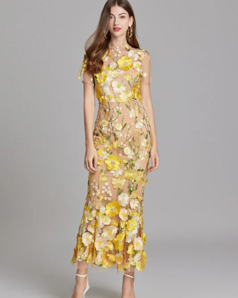 Abendkleid Damen – Langes Kleid mit floralem Design für besondere Anlässe