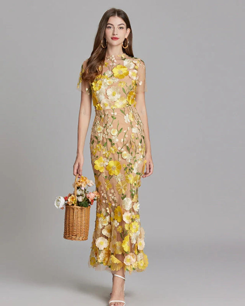 Abendkleid Damen – Langes Kleid mit floralem Design für besondere Anlässe