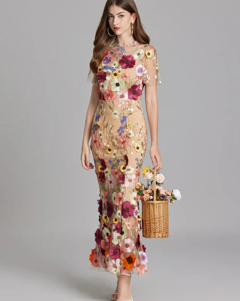 Abendkleid Damen – Langes Kleid mit floralem Design für besondere Anlässe