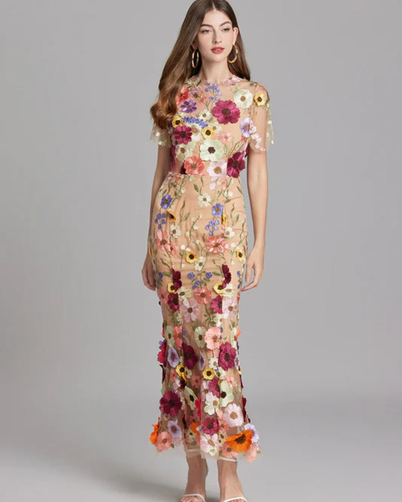 Abendkleid Damen – Langes Kleid mit floralem Design für besondere Anlässe