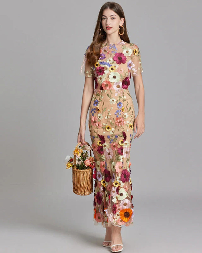 Abendkleid Damen – Langes Kleid mit floralem Design für besondere Anlässe