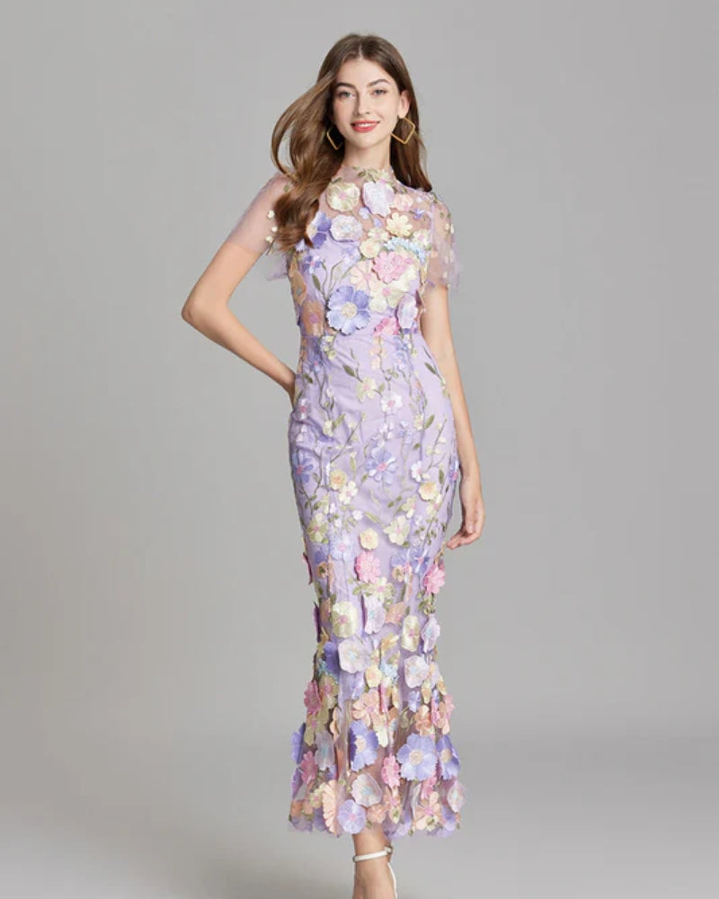 Abendkleid Damen – Langes Kleid mit floralem Design für besondere Anlässe