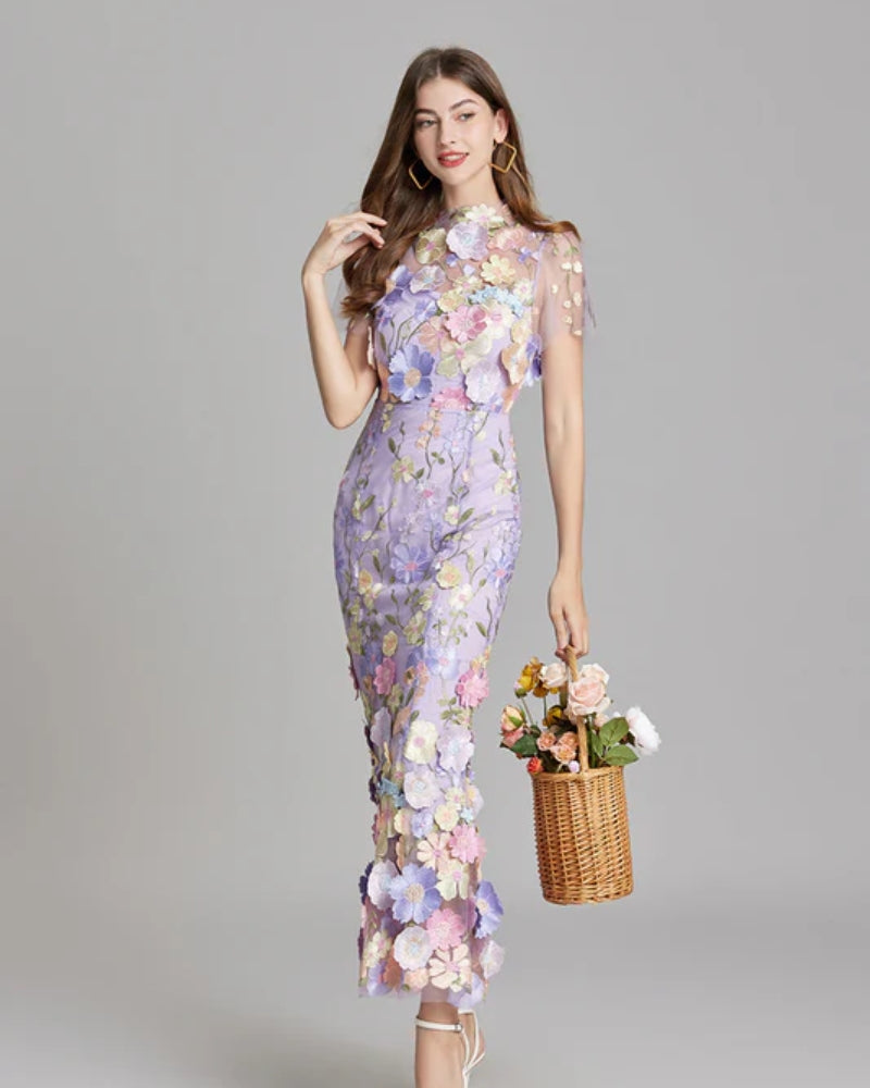 Abendkleid Damen – Langes Kleid mit floralem Design für besondere Anlässe