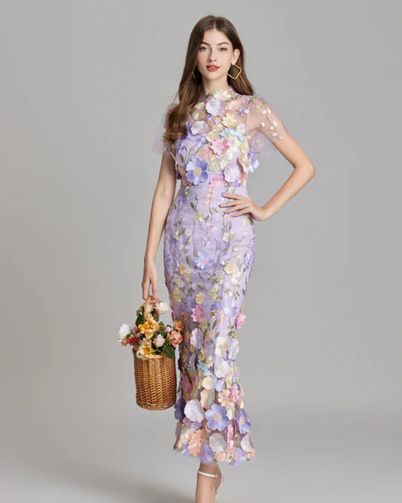 Abendkleid Damen – Langes Kleid mit floralem Design für besondere Anlässe