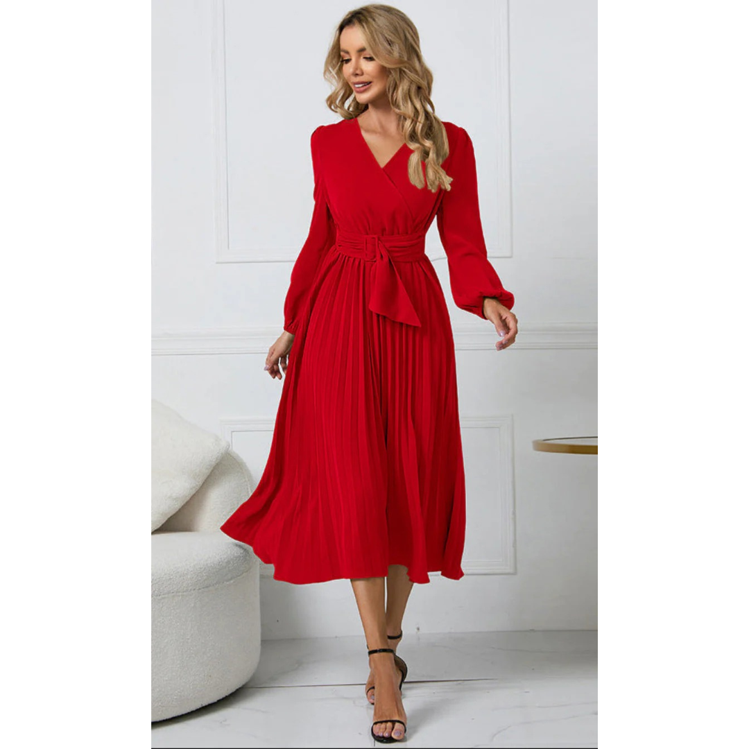 Alissa | Damen Midi Kleid Langarm für Hochzeitsgast