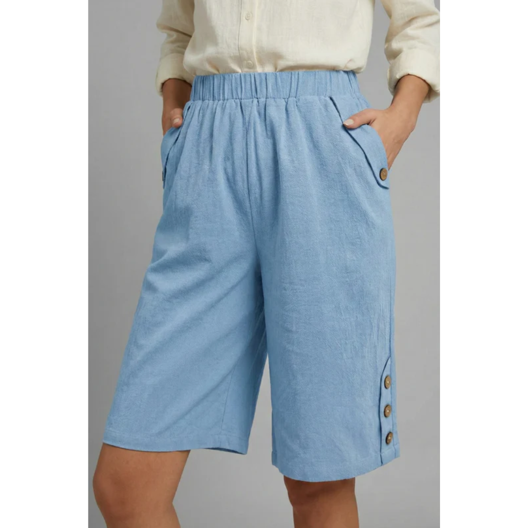 Amelie | Damen Shorts Mit Elastischem Bund Und Knöpfen Für Freizeit