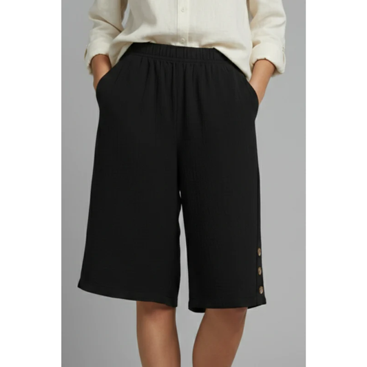Amelie | Damen Shorts Mit Elastischem Bund Und Knöpfen Für Freizeit