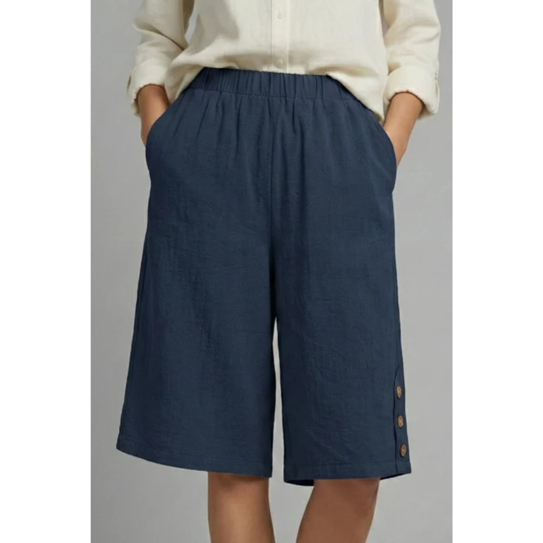 Amelie | Damen Shorts Mit Elastischem Bund Und Knöpfen Für Freizeit