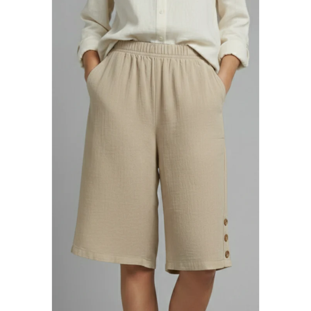 Amelie | Damen Shorts Mit Elastischem Bund Und Knöpfen Für Freizeit