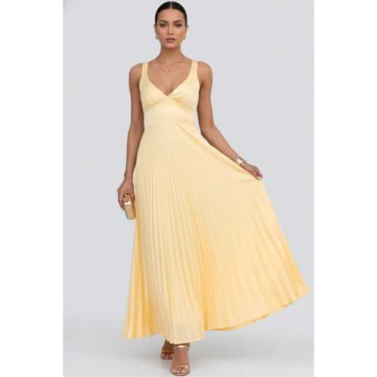 Anke | Damen Maxikleid Mit V Ausschnitt Und Plissee Für Abend