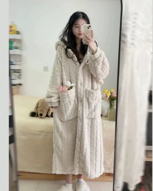 Bademantel mit Kapuze für Frauen - Warmer Bademantel in voller Länge