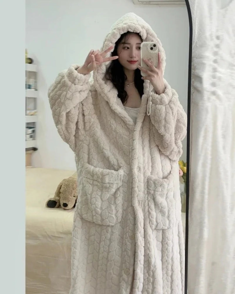 Bademantel mit Kapuze für Frauen - Warmer Bademantel in voller Länge