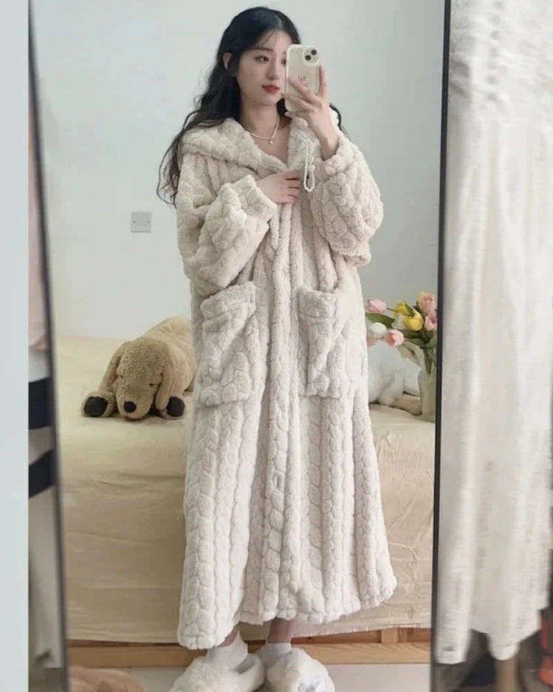 Bademantel mit Kapuze für Frauen - Warmer Bademantel in voller Länge