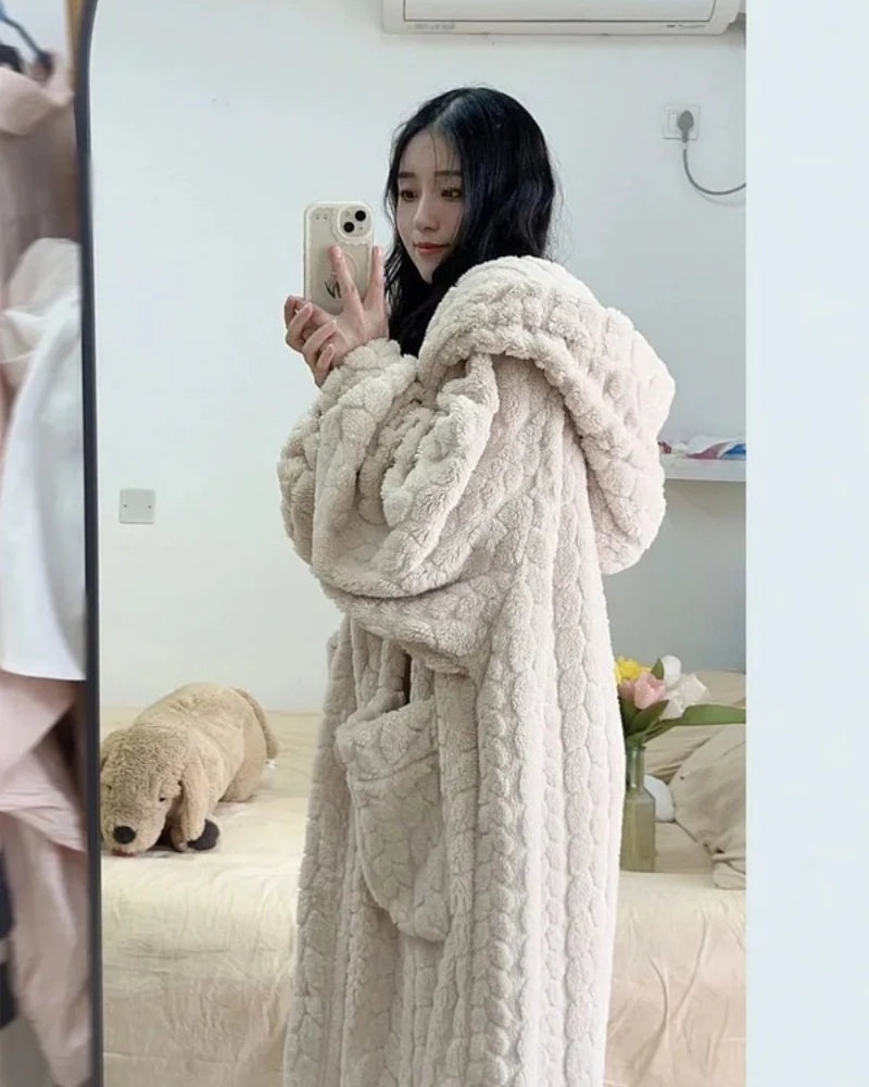 Bademantel mit Kapuze für Frauen - Warmer Bademantel in voller Länge