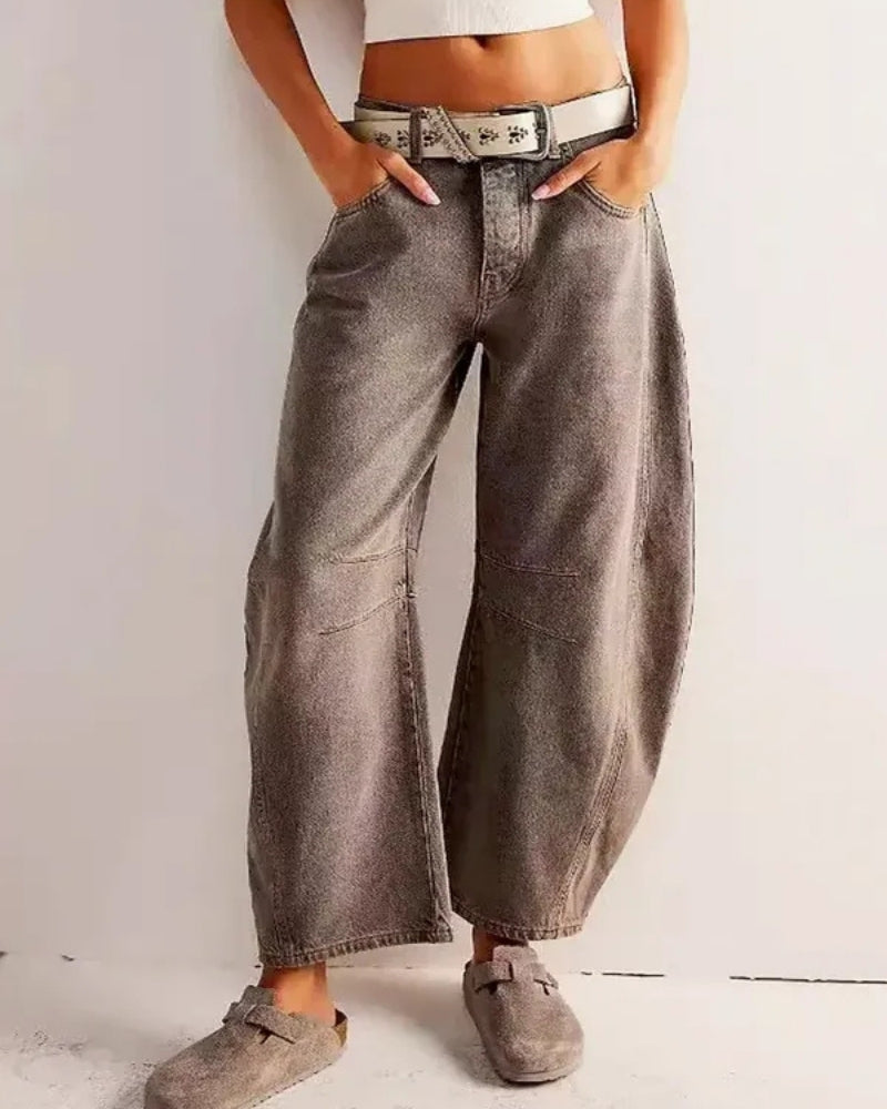 Baggy Jeans Damen – Weite Barrel Jeans mit Animal Print und hoher Taille für den Winter