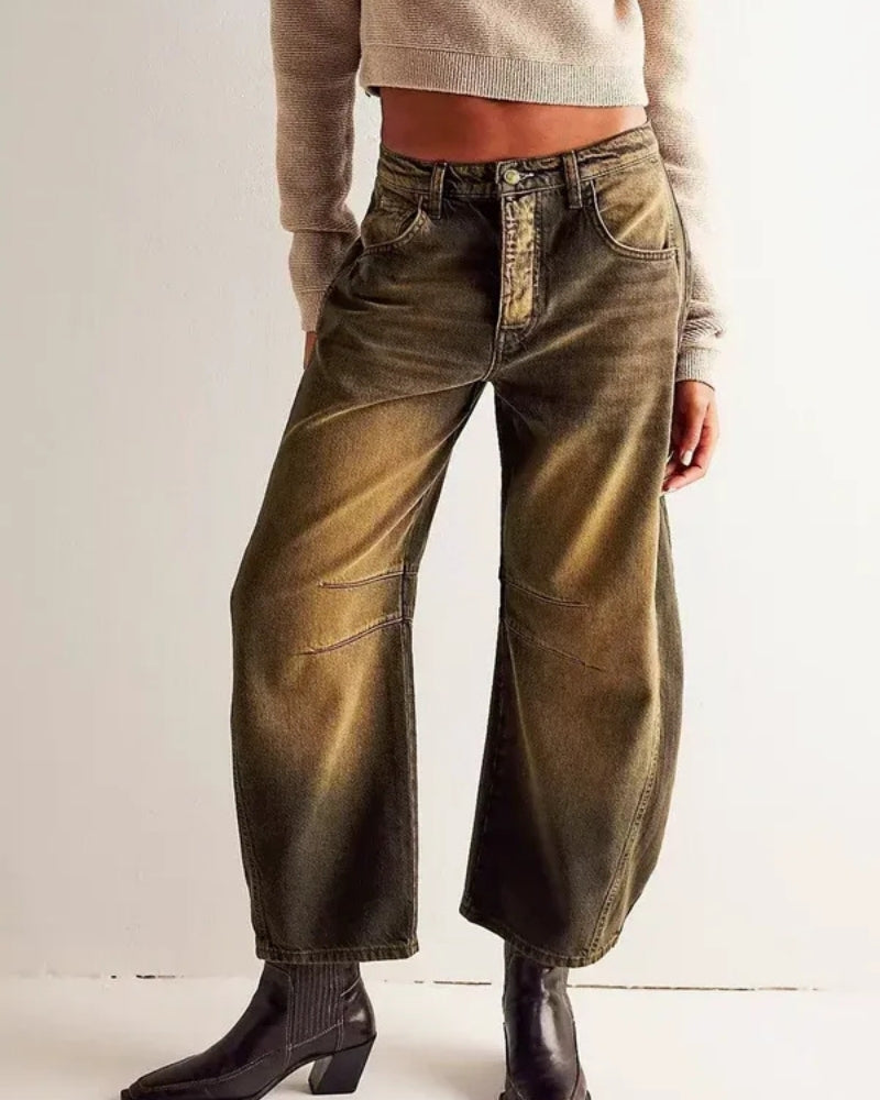 Baggy Jeans Damen – Weite Barrel Jeans mit Animal Print und hoher Taille für den Winter