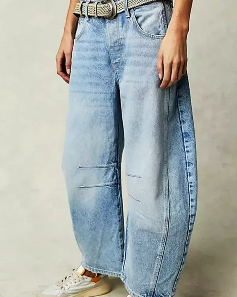 Baggy Jeans Damen – Weite Barrel Jeans mit Animal Print und hoher Taille für den Winter