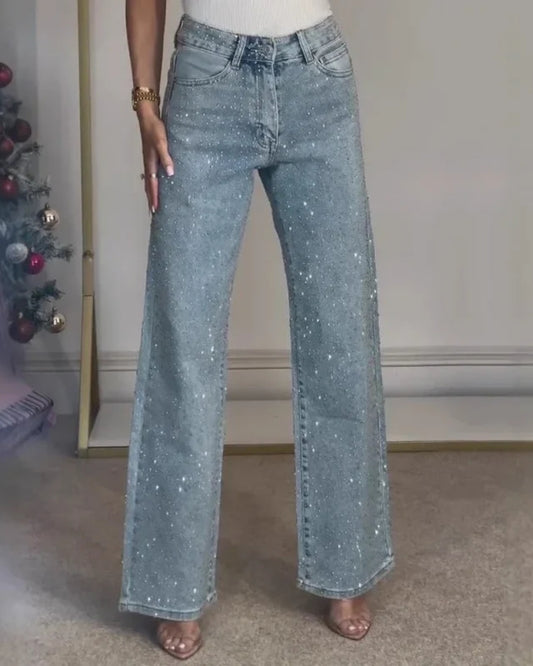 Baggy Jeans für Damen – Weit geschnittene Hose mit glänzendem Design