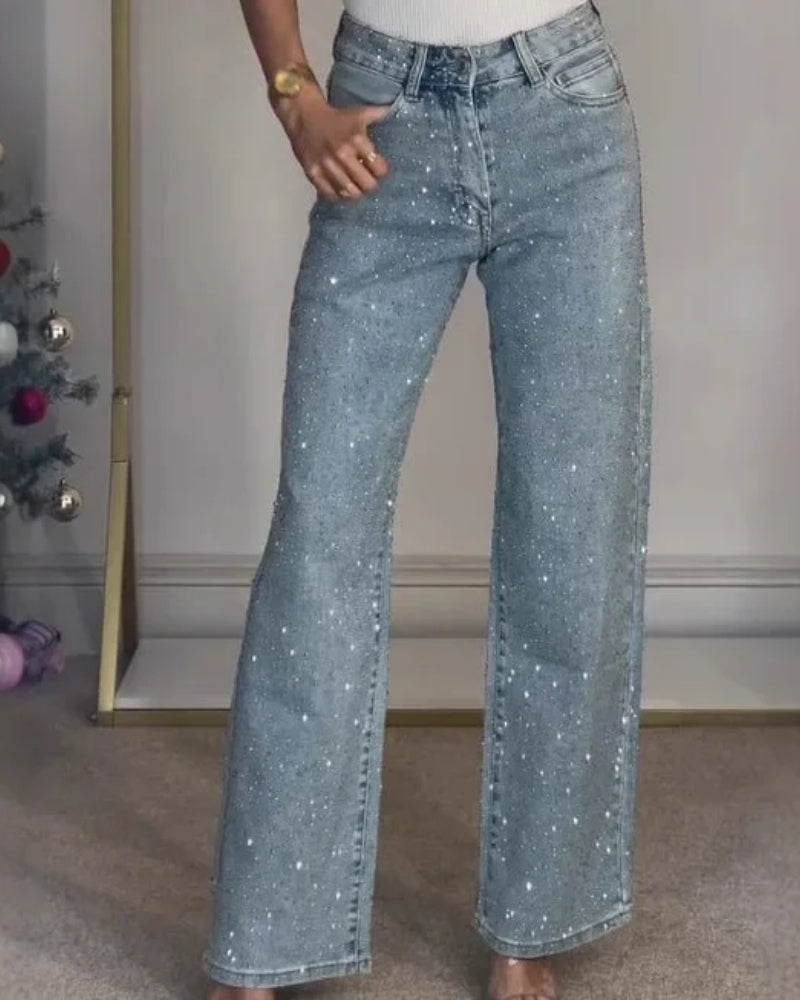 Baggy Jeans für Damen – Weit geschnittene Hose mit glänzendem Design