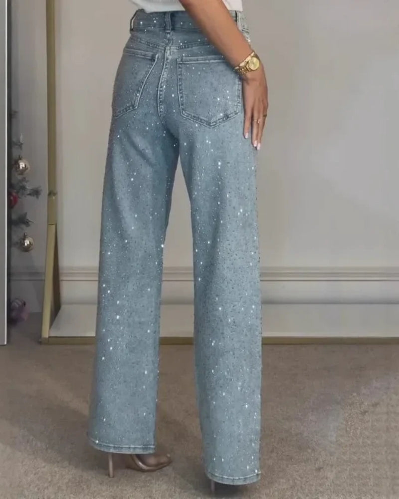 Baggy Jeans für Damen – Weit geschnittene Hose mit glänzendem Design