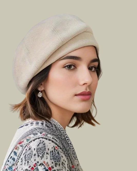 Baskenmütze für Damen – Klassische Mütze mit rundem Kopf und glatter Oberfläche