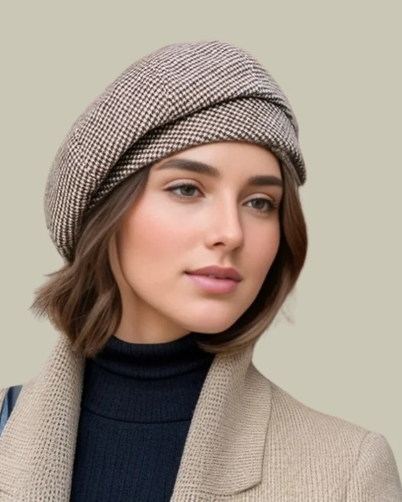 Baskenmütze für Damen – Klassische Mütze mit rundem Kopf und glatter Oberfläche