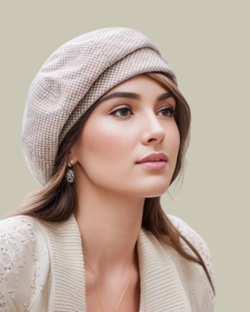 Baskenmütze für Damen – Klassische Mütze mit rundem Kopf und glatter Oberfläche