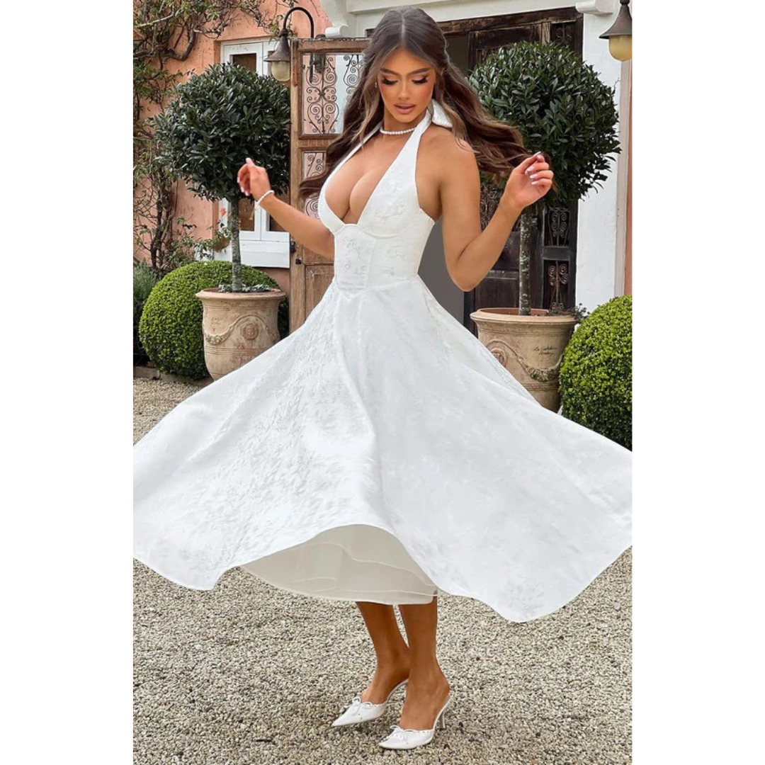 Beate | Damen Midi Kleid Mit Neckholder Für Hochzeit