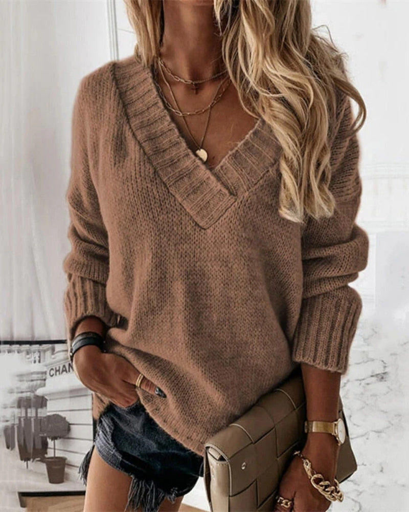 Bequemer Pullover für Frauen – Übergroßer Schnitt mit elegantem V-Ausschnitt