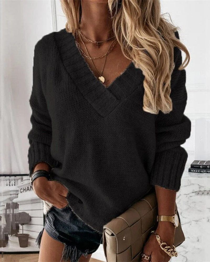 Bequemer Pullover für Frauen – Übergroßer Schnitt mit elegantem V-Ausschnitt