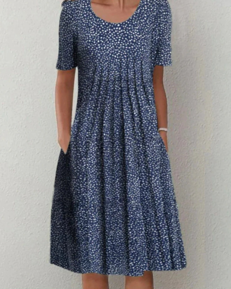 Blumen Sommerkleid Damen kurzarm mit Taschen | Midi