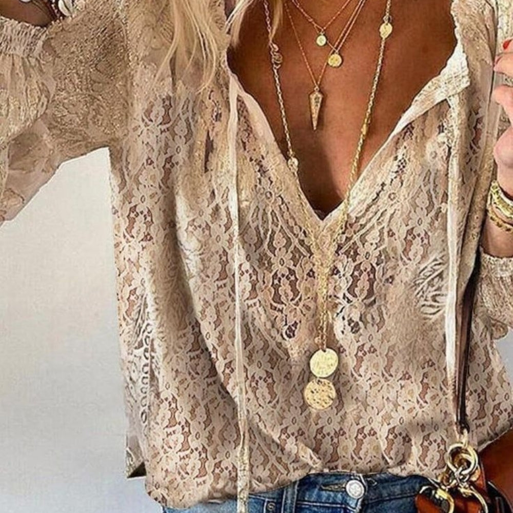 Boho-Bluse mit Schlitz-Ausschnitt für Damen – Locker geschnittenes Oberteil für den Alltag