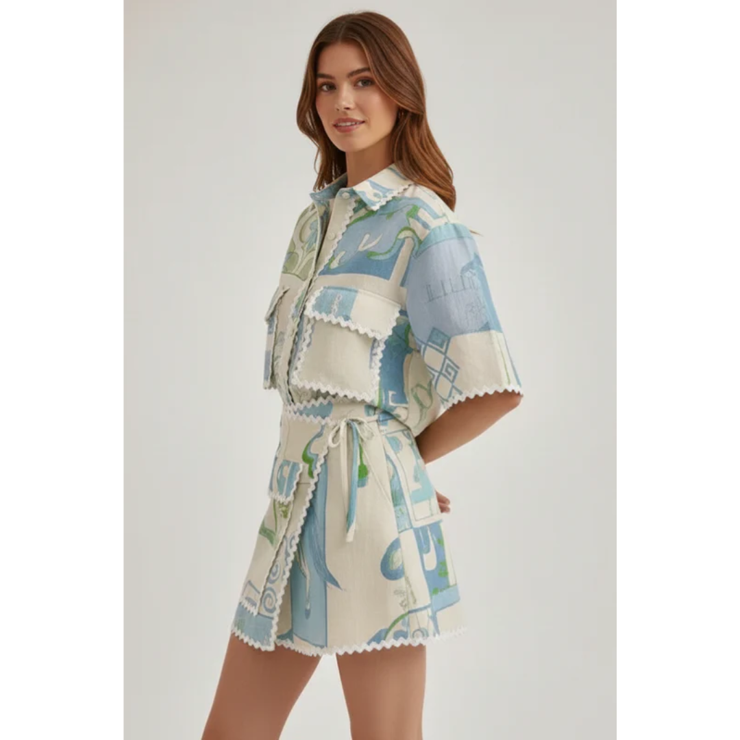 Clara | Damen Zweiteiler Mit Shorts Und Patchwork Für Freizeit