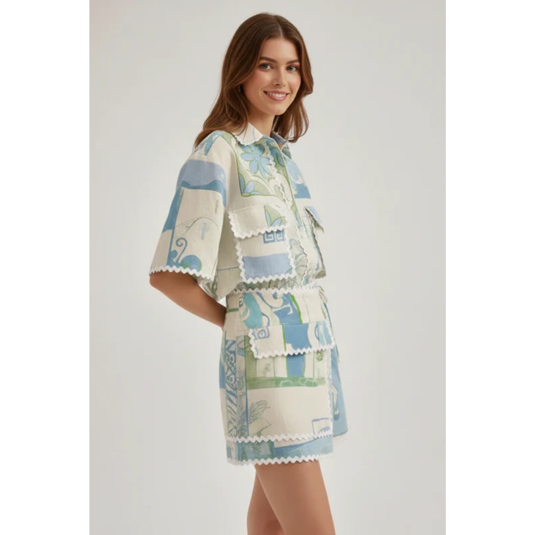 Clara | Damen Zweiteiler Mit Shorts Und Patchwork Für Freizeit
