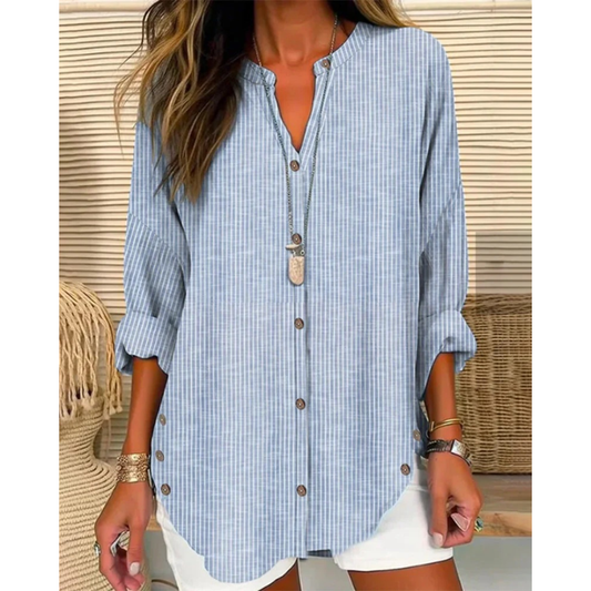 Claudia | Damen Gestreifte Bluse Mit Knopfleiste