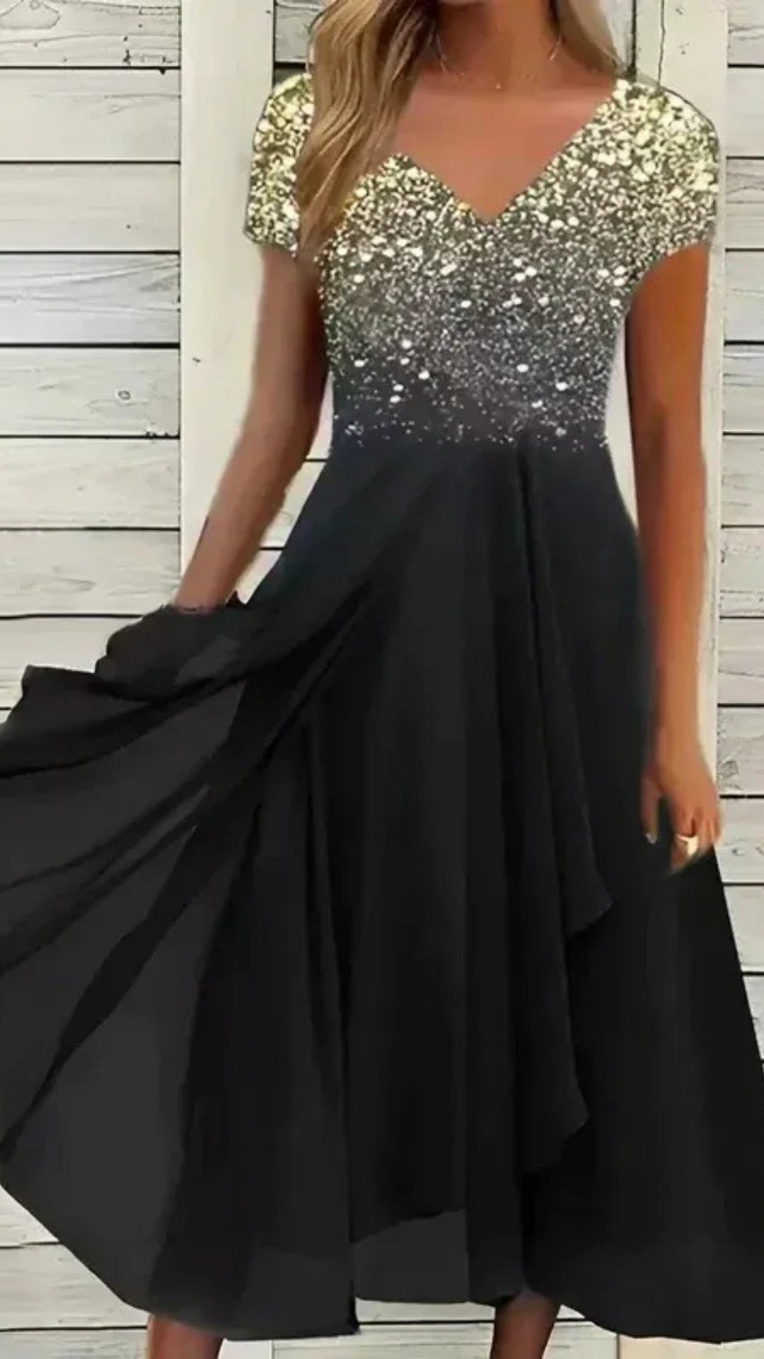 Cocktail Abendkleid für Damen mit V-Ausschnitt | Midi