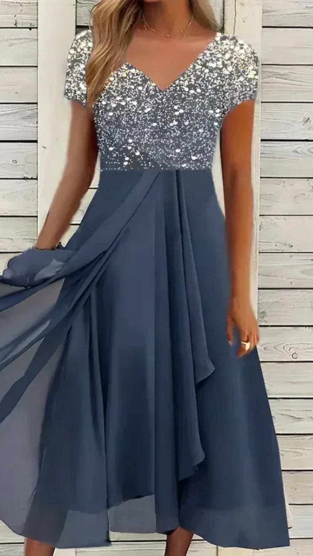 Cocktail Abendkleid für Damen mit V-Ausschnitt | Midi
